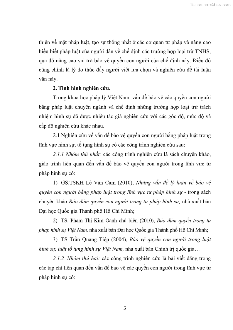 Luận văn thạc sĩ luật học Bảo vệ quyền con người bằng chế định loại trừ trách nhiệm hình sự trong pháp luật hình sự Việt Nam - 1 Trang 10