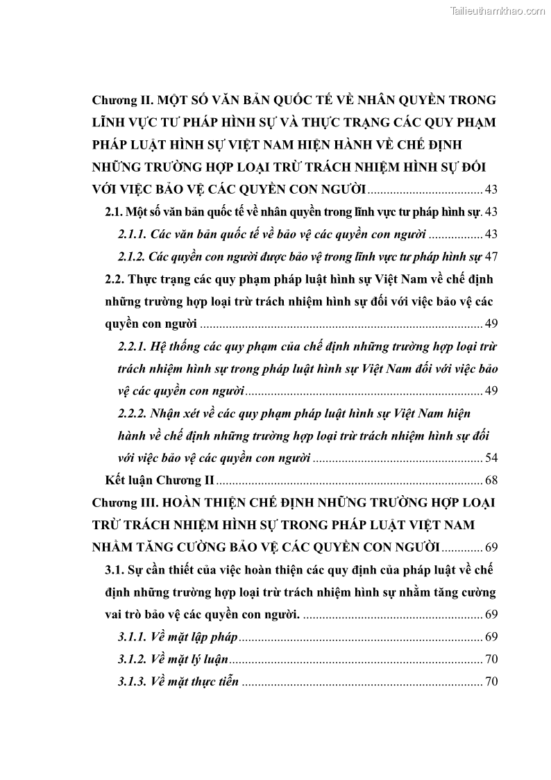 Luận văn thạc sĩ luật học Bảo vệ quyền con người bằng chế định loại trừ trách nhiệm hình sự trong pháp luật hình sự Việt Nam - 1 Trang 5
