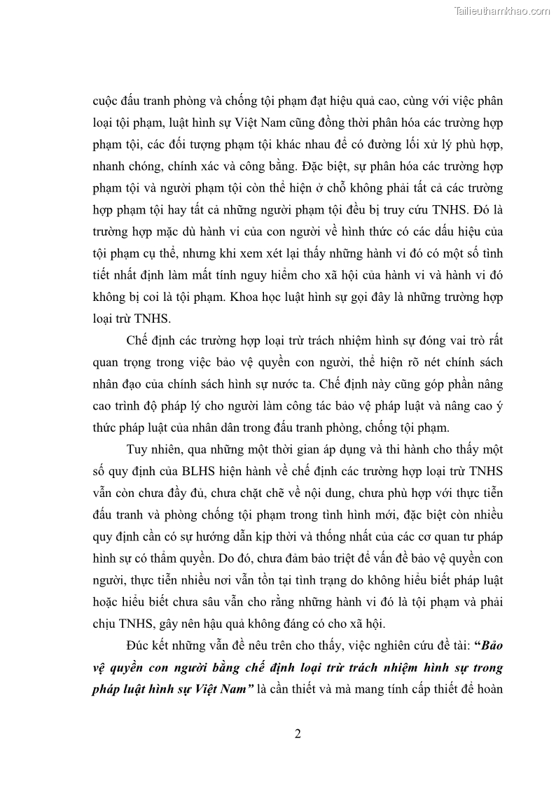 Luận văn thạc sĩ luật học Bảo vệ quyền con người bằng chế định loại trừ trách nhiệm hình sự trong pháp luật hình sự Việt Nam - 1 Trang 9