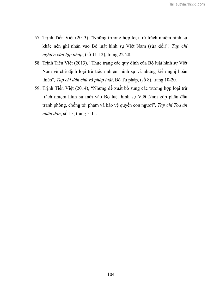 Luận văn thạc sĩ luật học Bảo vệ quyền con người bằng chế định loại trừ trách nhiệm hình sự trong pháp luật hình sự Việt Nam - 10 Trang 111
