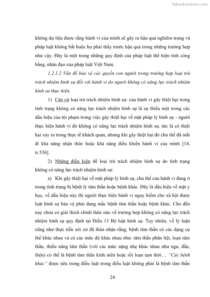 Luận văn thạc sĩ luật học Bảo vệ quyền con người bằng chế định loại trừ trách nhiệm hình sự trong pháp luật hình sự Việt Nam - 3 Trang 31