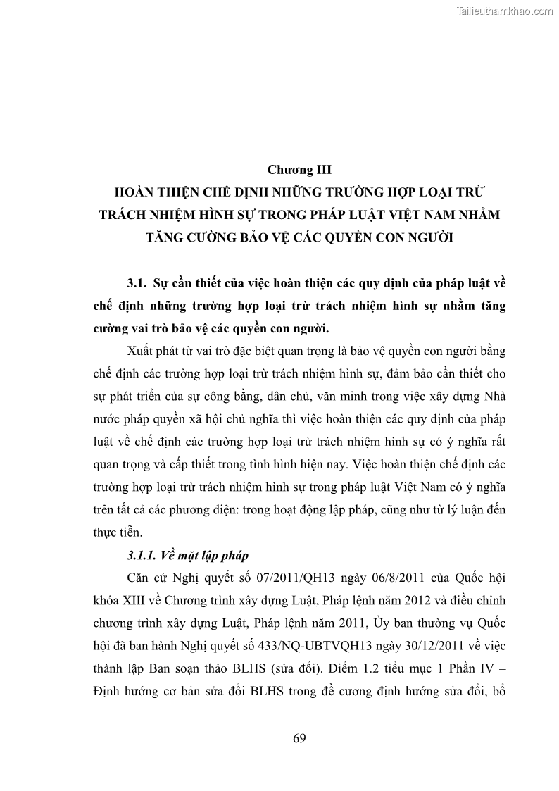 Luận văn thạc sĩ luật học Bảo vệ quyền con người bằng chế định loại trừ trách nhiệm hình sự trong pháp luật hình sự Việt Nam - 7 Trang 76