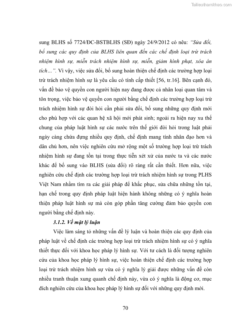 Luận văn thạc sĩ luật học Bảo vệ quyền con người bằng chế định loại trừ trách nhiệm hình sự trong pháp luật hình sự Việt Nam - 7 Trang 77
