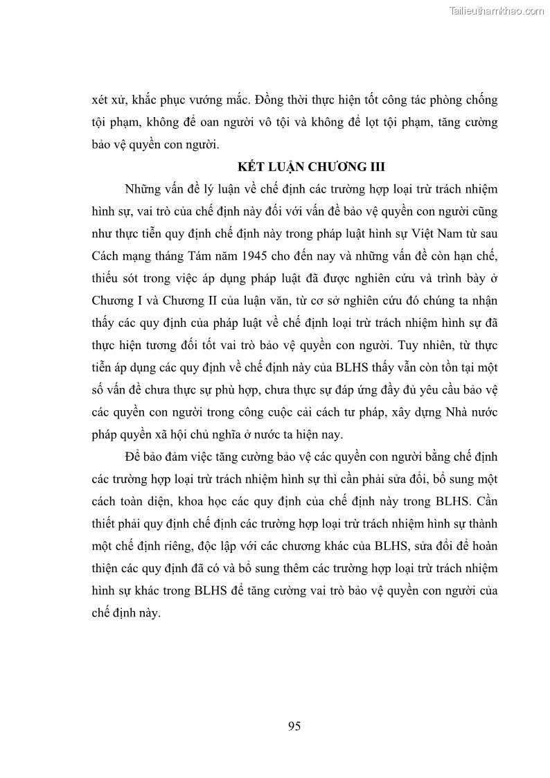 Luận văn thạc sĩ luật học Bảo vệ quyền con người bằng chế định loại trừ trách nhiệm hình sự trong pháp luật hình sự Việt Nam - 9 Trang 102