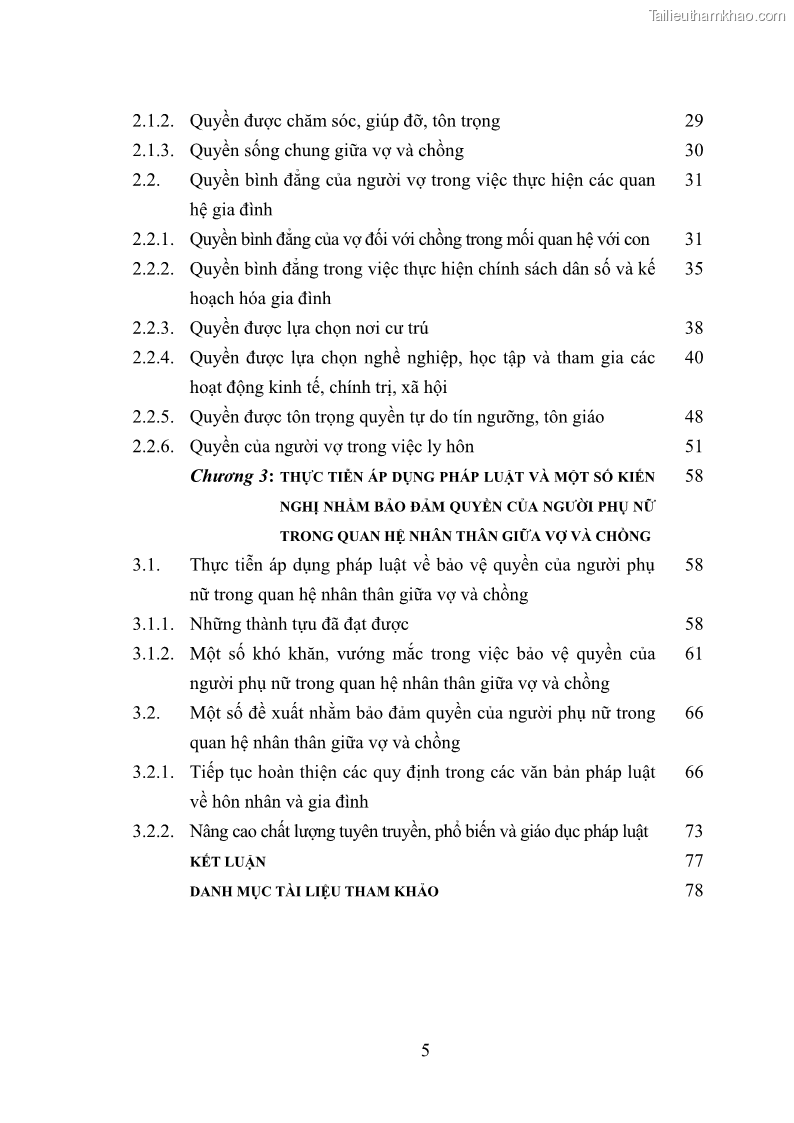 Luận văn thạc sĩ luật học Bảo vệ quyền của người phụ nữ trong quan hệ nhân thân giữa vợ và chồng theo Luật hôn nhân và gia đình năm 2014 - 1 Trang 5