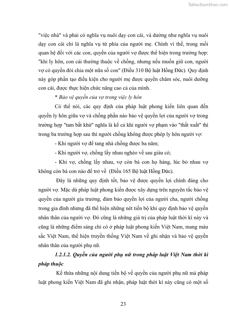 Luận văn thạc sĩ luật học Bảo vệ quyền của người phụ nữ trong quan hệ nhân thân giữa vợ và chồng theo Luật hôn nhân và gia đình năm 2014 - 2 Trang 23