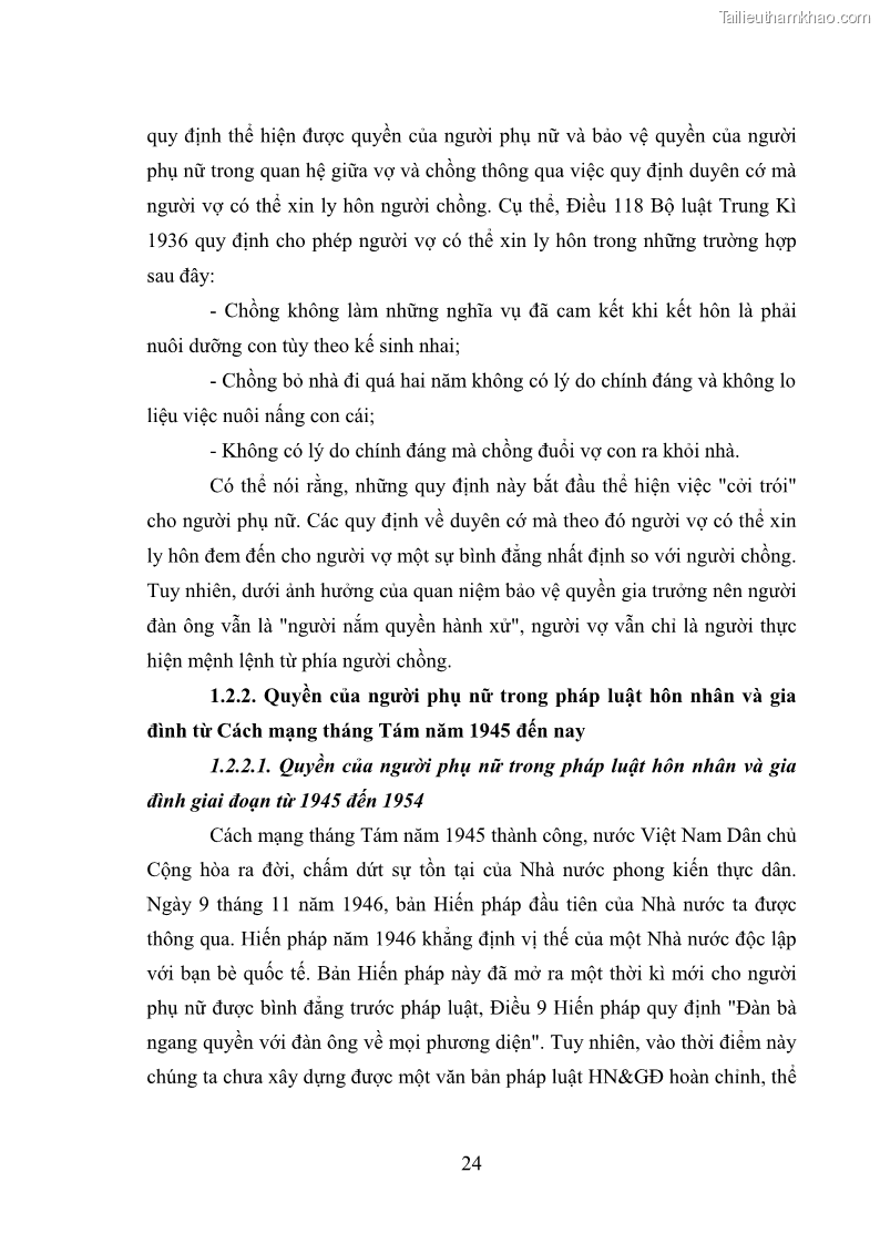 Luận văn thạc sĩ luật học Bảo vệ quyền của người phụ nữ trong quan hệ nhân thân giữa vợ và chồng theo Luật hôn nhân và gia đình năm 2014 - 2 Trang 24