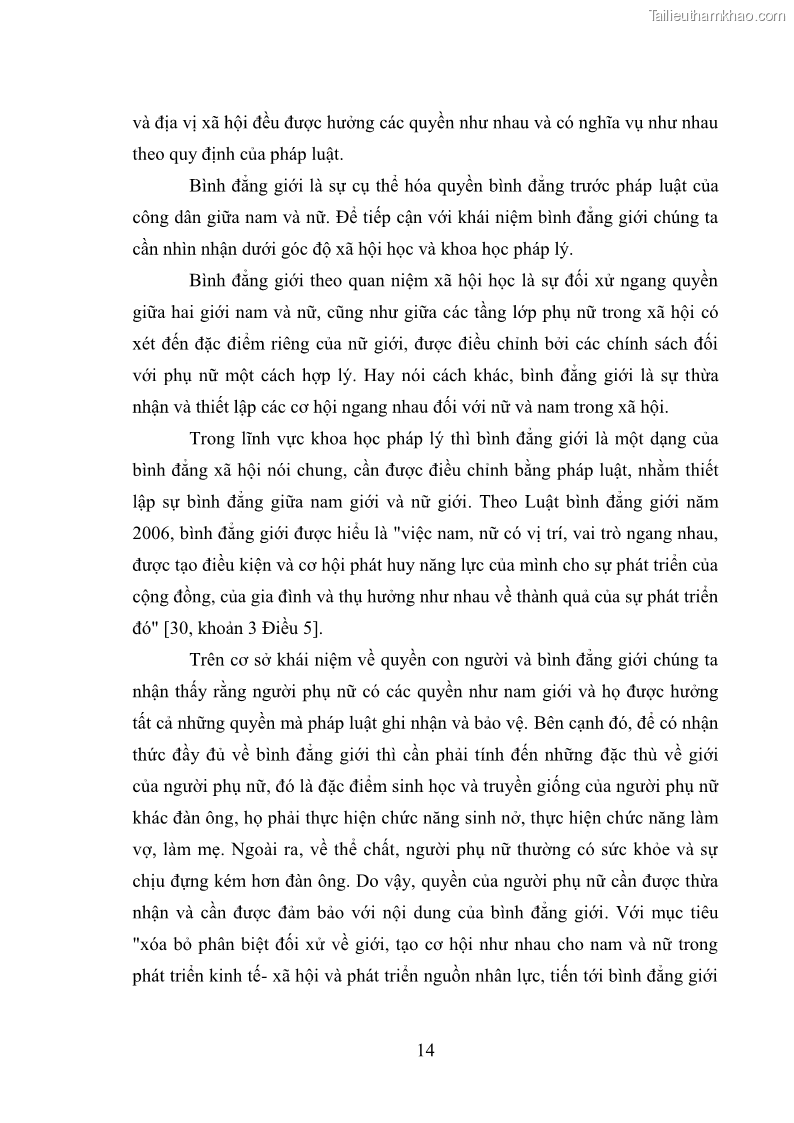 Luận văn thạc sĩ luật học Bảo vệ quyền của người phụ nữ trong quan hệ nhân thân giữa vợ và chồng theo Luật hôn nhân và gia đình năm 2014 - 2 Trang 14