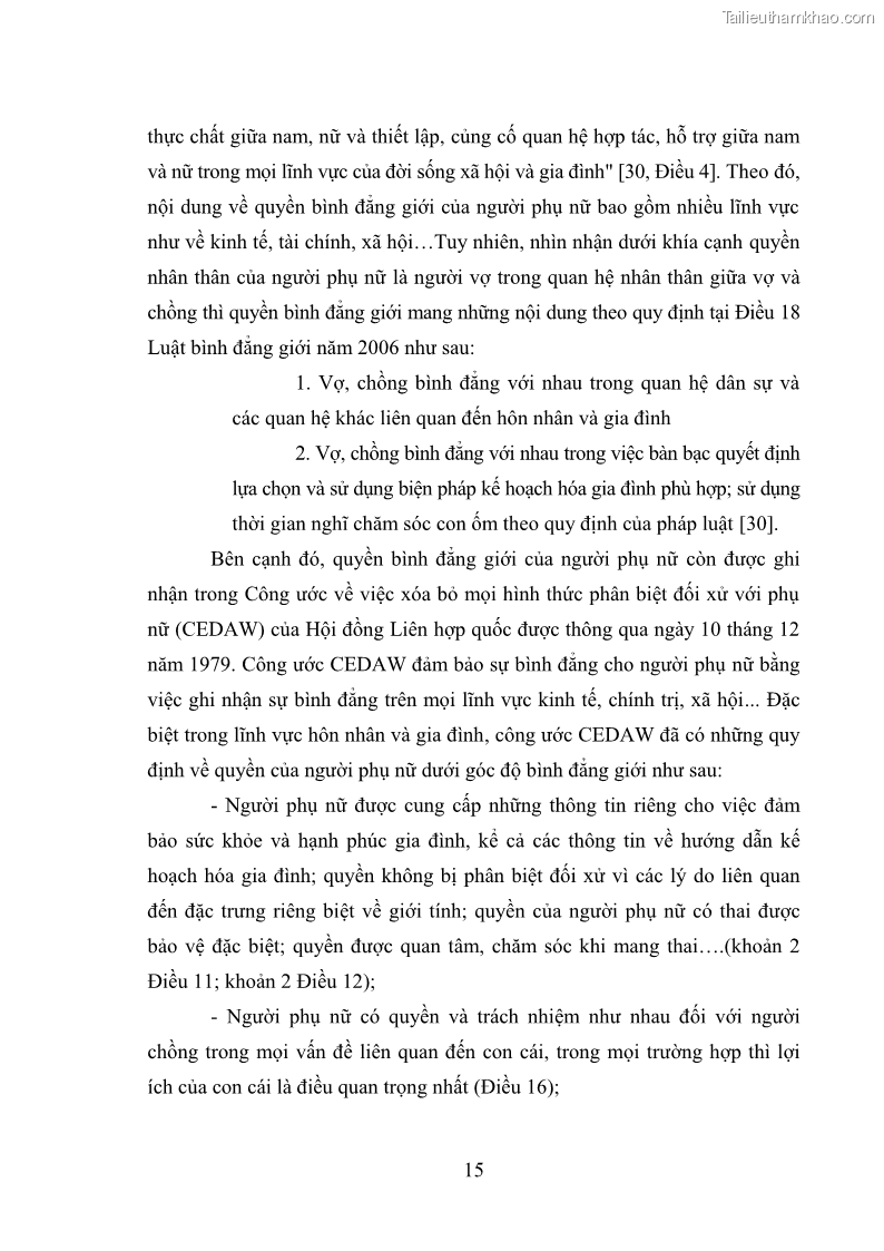 Luận văn thạc sĩ luật học Bảo vệ quyền của người phụ nữ trong quan hệ nhân thân giữa vợ và chồng theo Luật hôn nhân và gia đình năm 2014 - 2 Trang 15