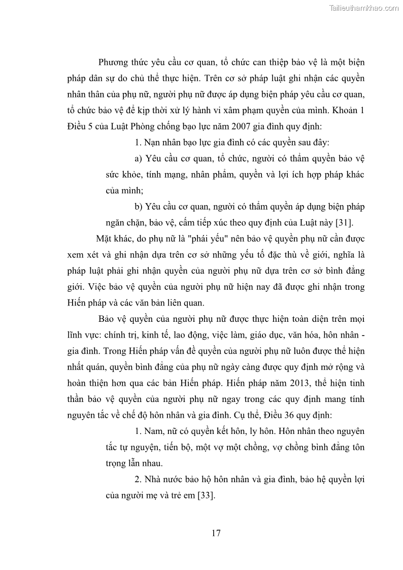 Luận văn thạc sĩ luật học Bảo vệ quyền của người phụ nữ trong quan hệ nhân thân giữa vợ và chồng theo Luật hôn nhân và gia đình năm 2014 - 2 Trang 17