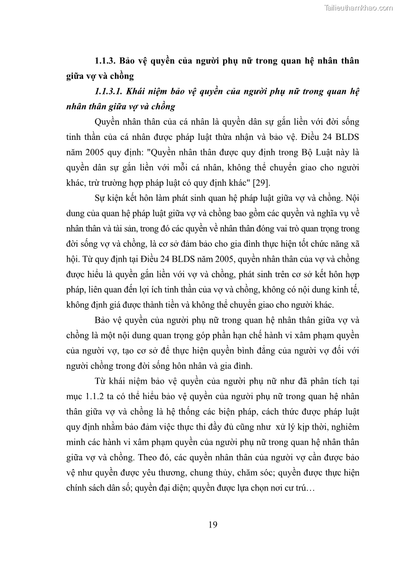 Luận văn thạc sĩ luật học Bảo vệ quyền của người phụ nữ trong quan hệ nhân thân giữa vợ và chồng theo Luật hôn nhân và gia đình năm 2014 - 2 Trang 19
