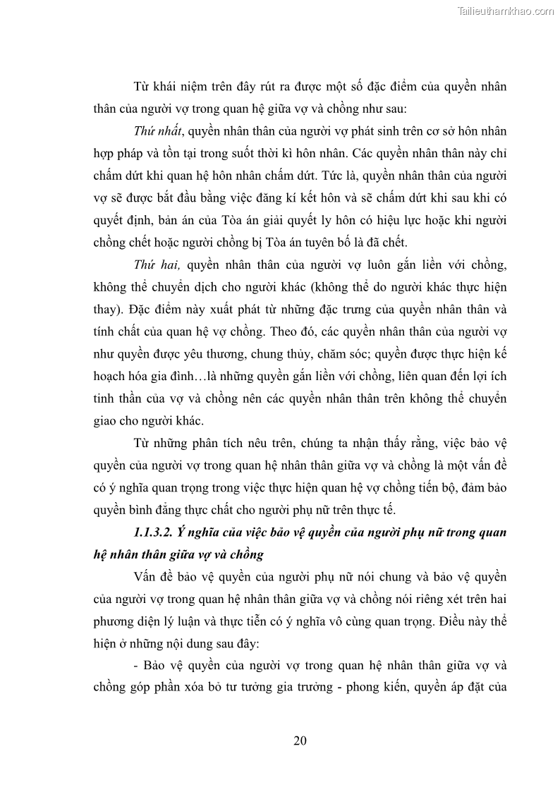 Luận văn thạc sĩ luật học Bảo vệ quyền của người phụ nữ trong quan hệ nhân thân giữa vợ và chồng theo Luật hôn nhân và gia đình năm 2014 - 2 Trang 20