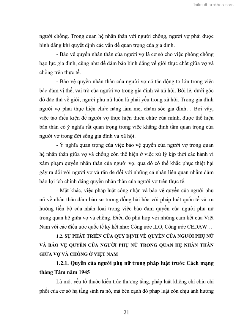 Luận văn thạc sĩ luật học Bảo vệ quyền của người phụ nữ trong quan hệ nhân thân giữa vợ và chồng theo Luật hôn nhân và gia đình năm 2014 - 2 Trang 21