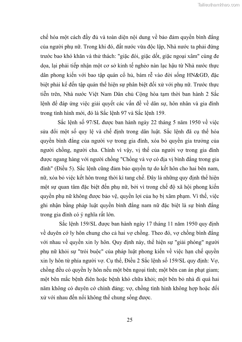 Luận văn thạc sĩ luật học Bảo vệ quyền của người phụ nữ trong quan hệ nhân thân giữa vợ và chồng theo Luật hôn nhân và gia đình năm 2014 - 3 Trang 25