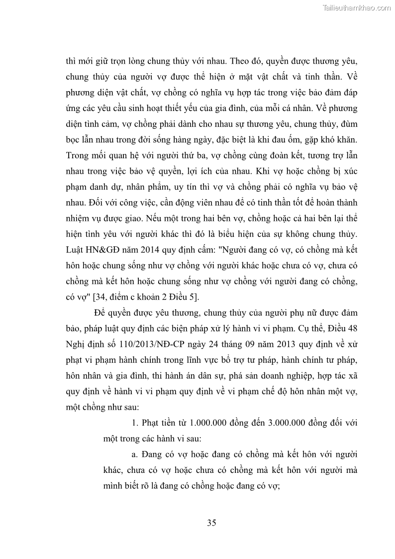 Luận văn thạc sĩ luật học Bảo vệ quyền của người phụ nữ trong quan hệ nhân thân giữa vợ và chồng theo Luật hôn nhân và gia đình năm 2014 - 3 Trang 35