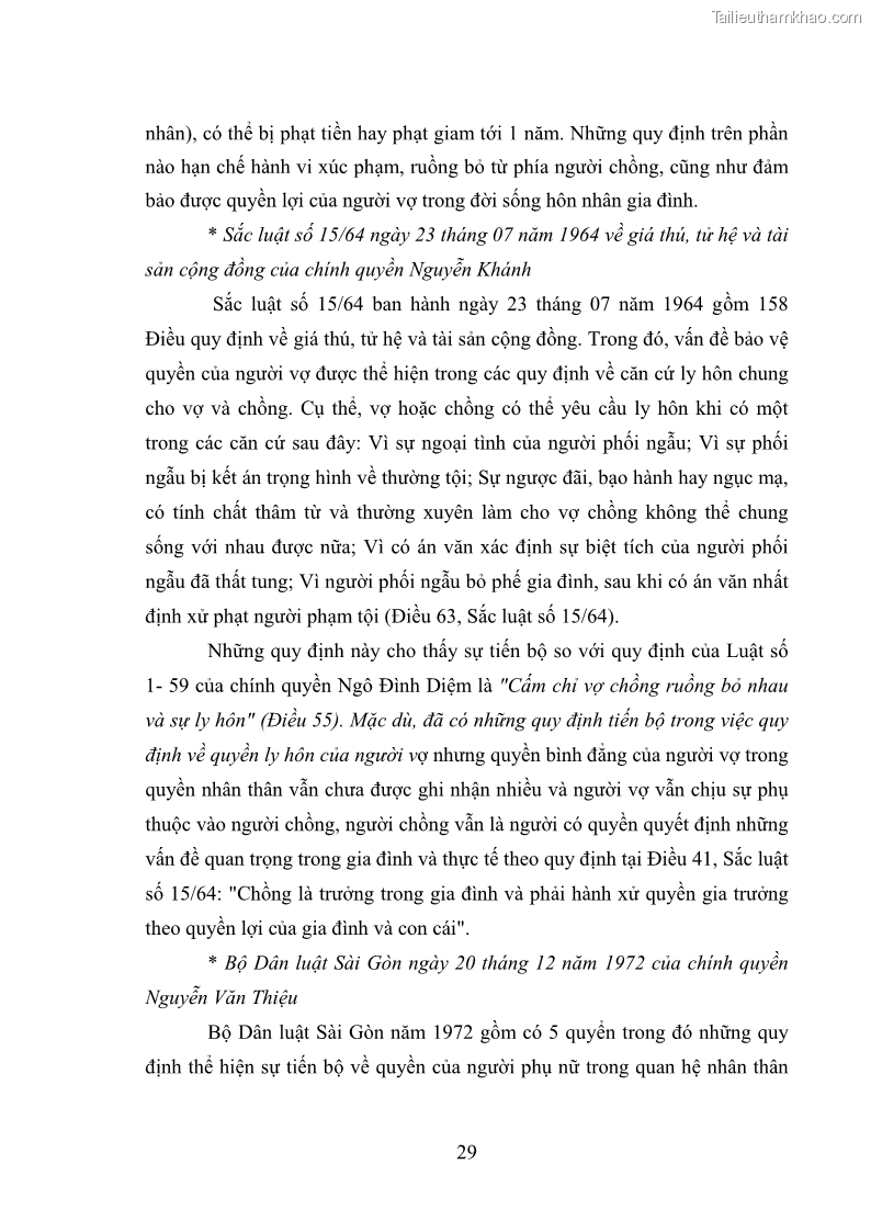 Luận văn thạc sĩ luật học Bảo vệ quyền của người phụ nữ trong quan hệ nhân thân giữa vợ và chồng theo Luật hôn nhân và gia đình năm 2014 - 3 Trang 29