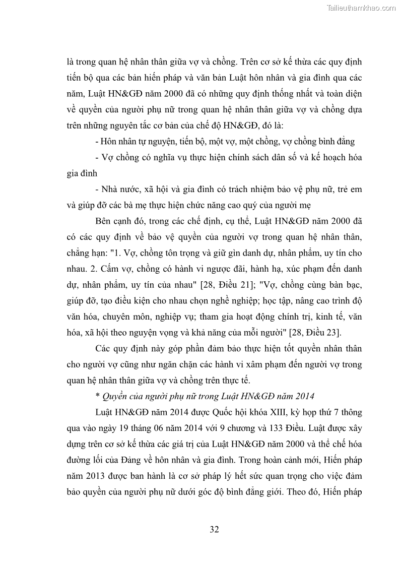 Luận văn thạc sĩ luật học Bảo vệ quyền của người phụ nữ trong quan hệ nhân thân giữa vợ và chồng theo Luật hôn nhân và gia đình năm 2014 - 3 Trang 32