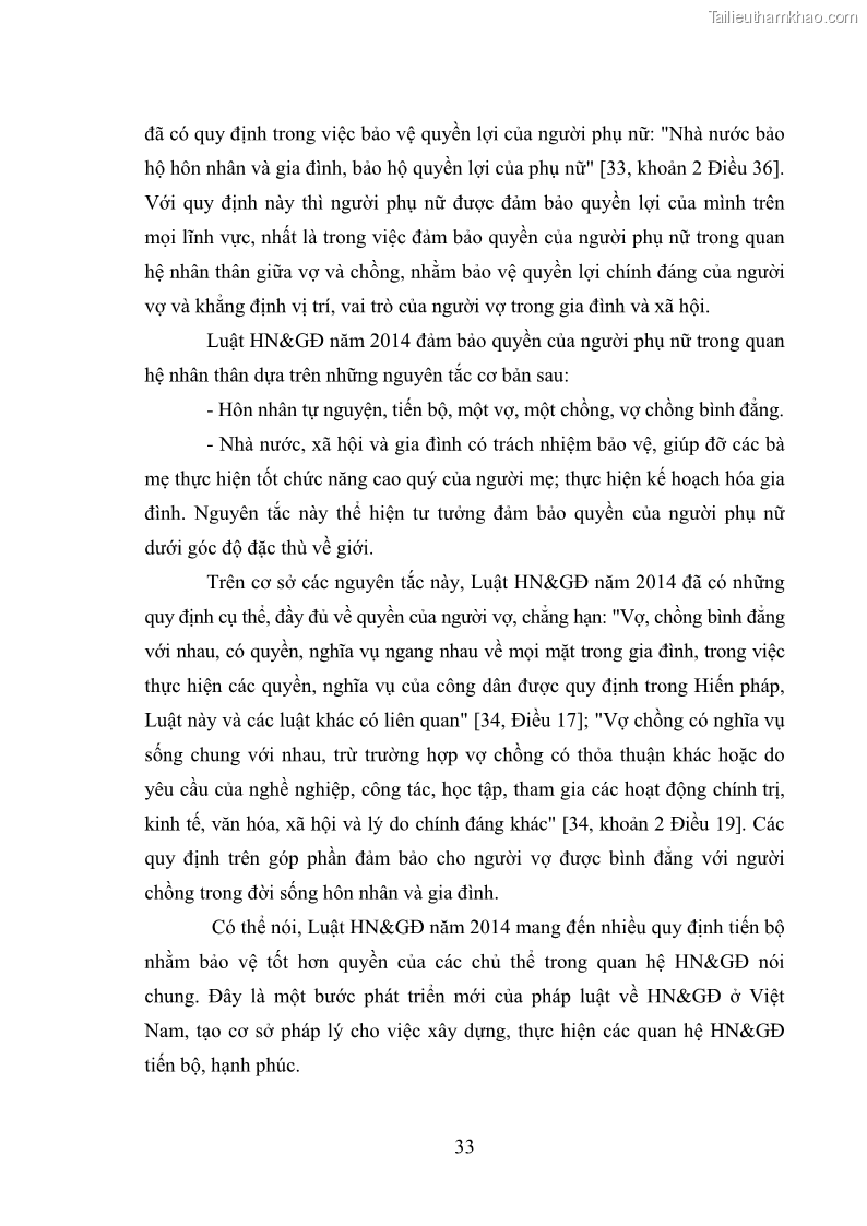 Luận văn thạc sĩ luật học Bảo vệ quyền của người phụ nữ trong quan hệ nhân thân giữa vợ và chồng theo Luật hôn nhân và gia đình năm 2014 - 3 Trang 33