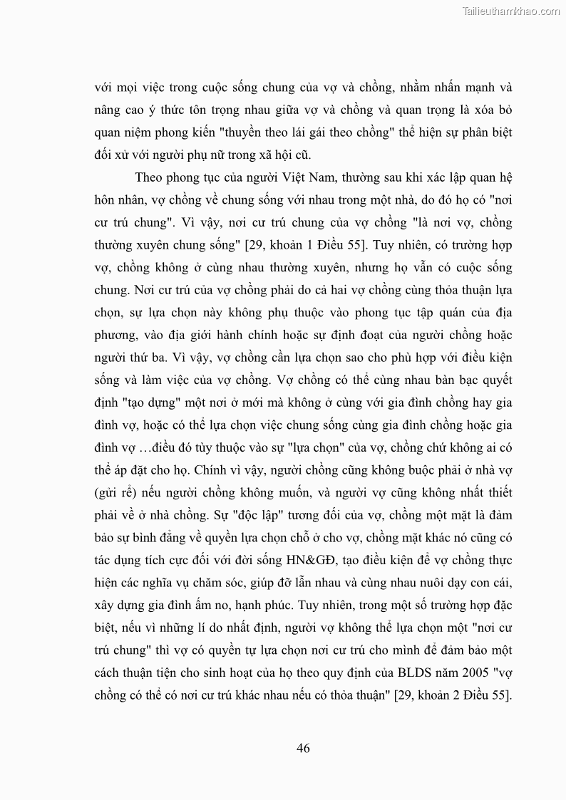 Luận văn thạc sĩ luật học Bảo vệ quyền của người phụ nữ trong quan hệ nhân thân giữa vợ và chồng theo Luật hôn nhân và gia đình năm 2014 - 4 Trang 46