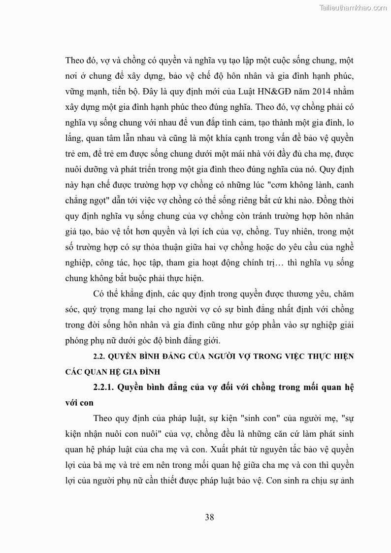 Luận văn thạc sĩ luật học Bảo vệ quyền của người phụ nữ trong quan hệ nhân thân giữa vợ và chồng theo Luật hôn nhân và gia đình năm 2014 - 4 Trang 38