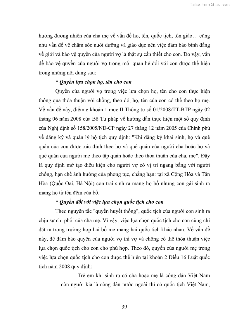 Luận văn thạc sĩ luật học Bảo vệ quyền của người phụ nữ trong quan hệ nhân thân giữa vợ và chồng theo Luật hôn nhân và gia đình năm 2014 - 4 Trang 39