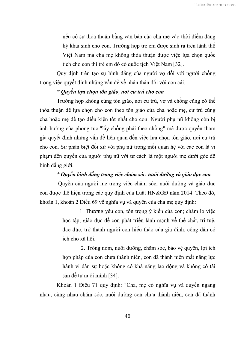 Luận văn thạc sĩ luật học Bảo vệ quyền của người phụ nữ trong quan hệ nhân thân giữa vợ và chồng theo Luật hôn nhân và gia đình năm 2014 - 4 Trang 40