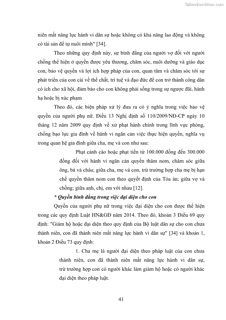 Luận văn thạc sĩ luật học Bảo vệ quyền của người phụ nữ trong quan hệ nhân thân giữa vợ và chồng theo Luật hôn nhân và gia đình năm 2014 - 4 Trang 41