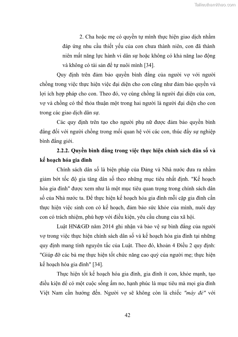 Luận văn thạc sĩ luật học Bảo vệ quyền của người phụ nữ trong quan hệ nhân thân giữa vợ và chồng theo Luật hôn nhân và gia đình năm 2014 - 4 Trang 42