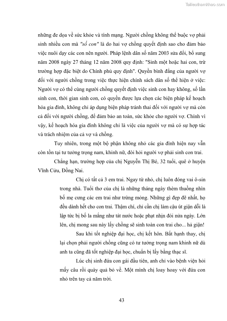 Luận văn thạc sĩ luật học Bảo vệ quyền của người phụ nữ trong quan hệ nhân thân giữa vợ và chồng theo Luật hôn nhân và gia đình năm 2014 - 4 Trang 43