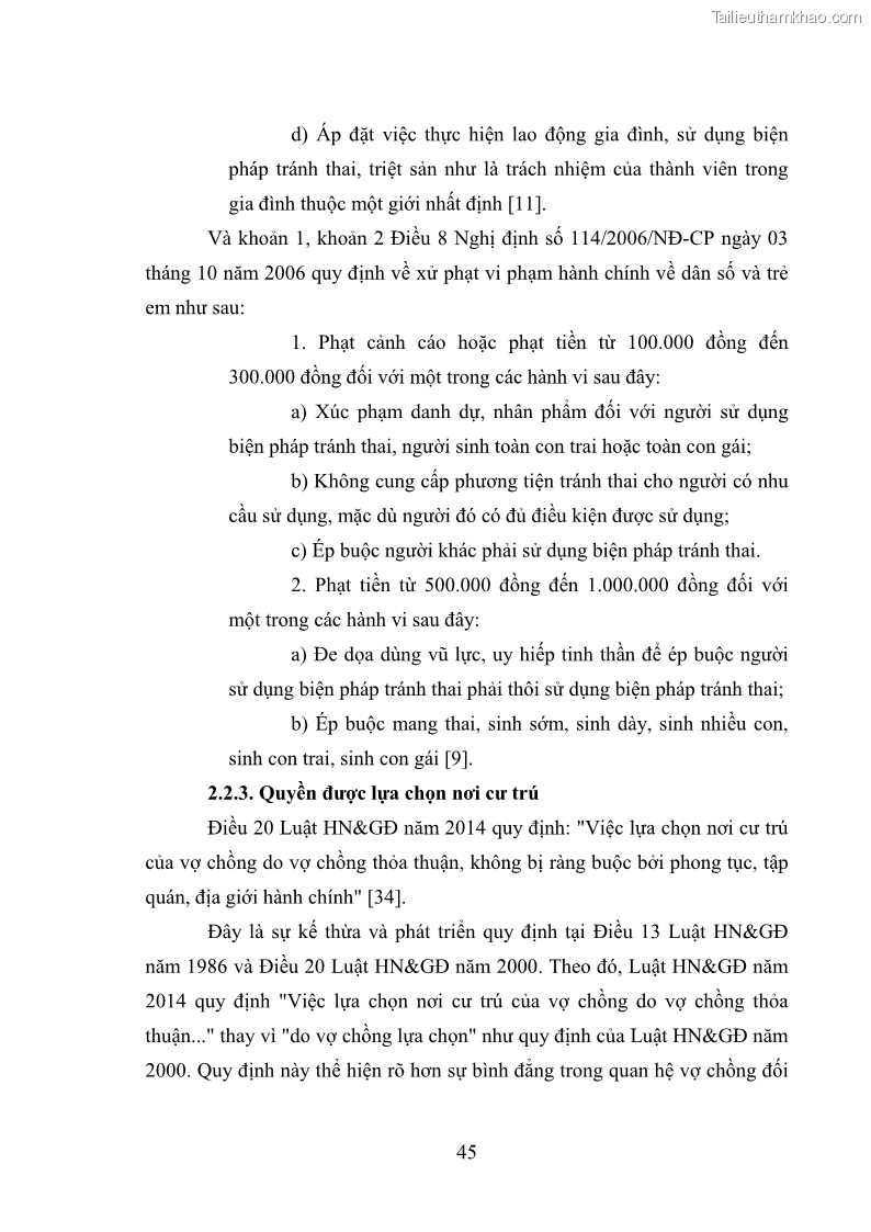 Luận văn thạc sĩ luật học Bảo vệ quyền của người phụ nữ trong quan hệ nhân thân giữa vợ và chồng theo Luật hôn nhân và gia đình năm 2014 - 4 Trang 45