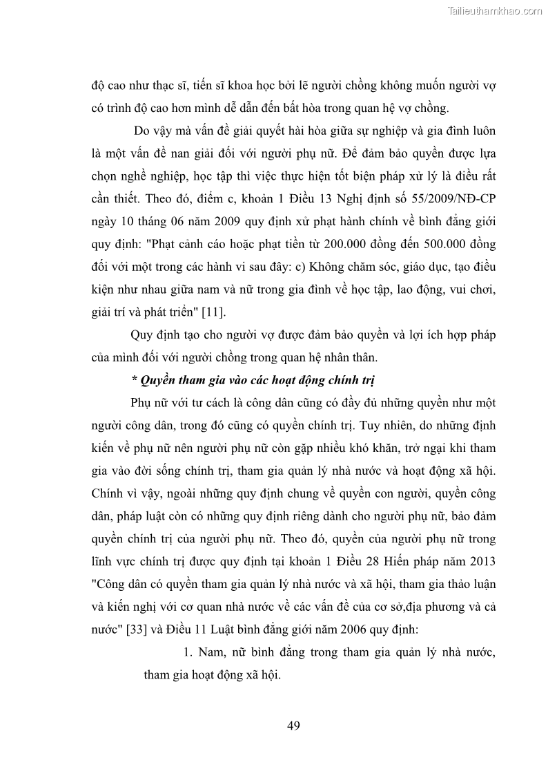 Luận văn thạc sĩ luật học Bảo vệ quyền của người phụ nữ trong quan hệ nhân thân giữa vợ và chồng theo Luật hôn nhân và gia đình năm 2014 - 5 Trang 49