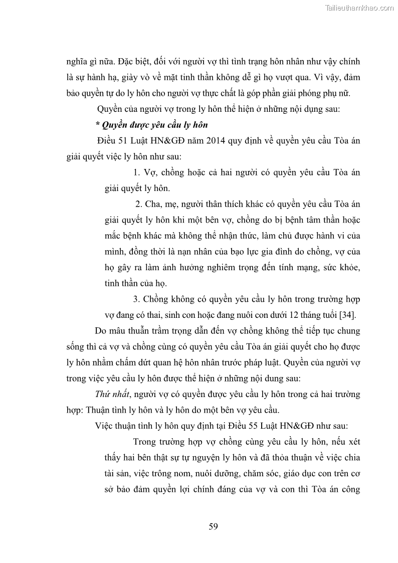 Luận văn thạc sĩ luật học Bảo vệ quyền của người phụ nữ trong quan hệ nhân thân giữa vợ và chồng theo Luật hôn nhân và gia đình năm 2014 - 5 Trang 59