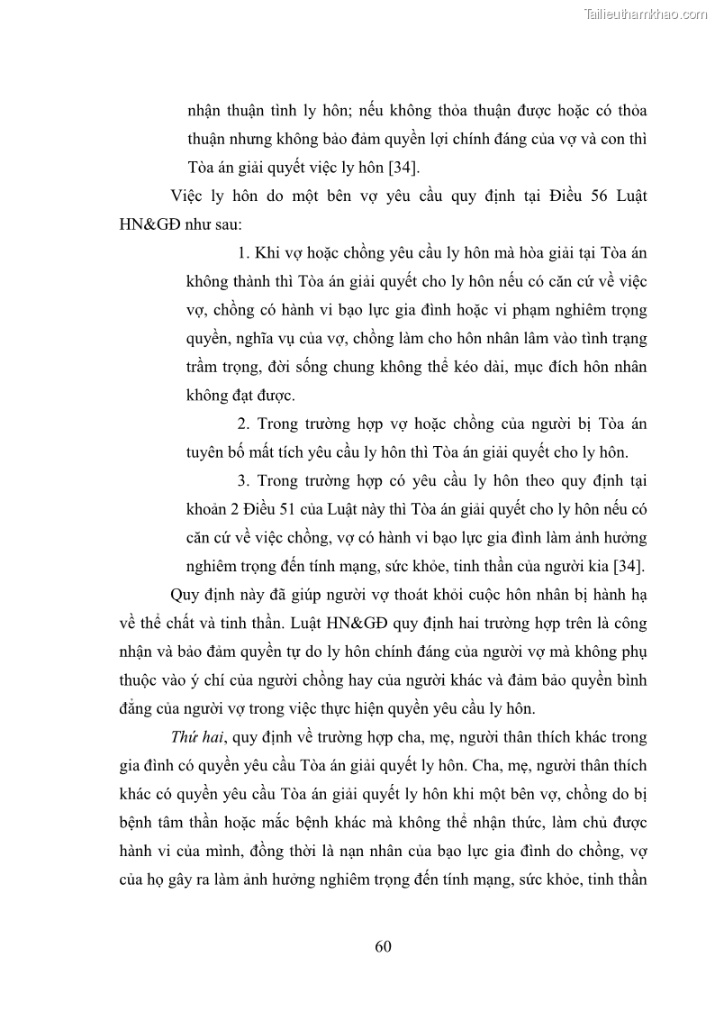Luận văn thạc sĩ luật học Bảo vệ quyền của người phụ nữ trong quan hệ nhân thân giữa vợ và chồng theo Luật hôn nhân và gia đình năm 2014 - 5 Trang 60