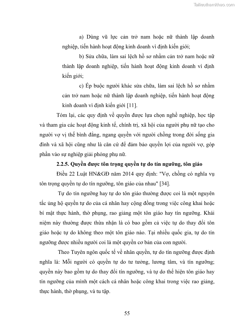 Luận văn thạc sĩ luật học Bảo vệ quyền của người phụ nữ trong quan hệ nhân thân giữa vợ và chồng theo Luật hôn nhân và gia đình năm 2014 - 5 Trang 55
