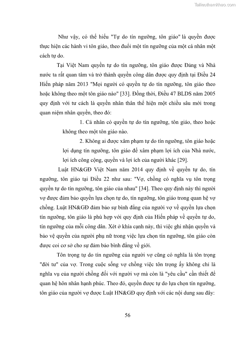 Luận văn thạc sĩ luật học Bảo vệ quyền của người phụ nữ trong quan hệ nhân thân giữa vợ và chồng theo Luật hôn nhân và gia đình năm 2014 - 5 Trang 56