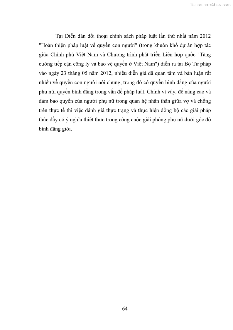 Luận văn thạc sĩ luật học Bảo vệ quyền của người phụ nữ trong quan hệ nhân thân giữa vợ và chồng theo Luật hôn nhân và gia đình năm 2014 - 6 Trang 64