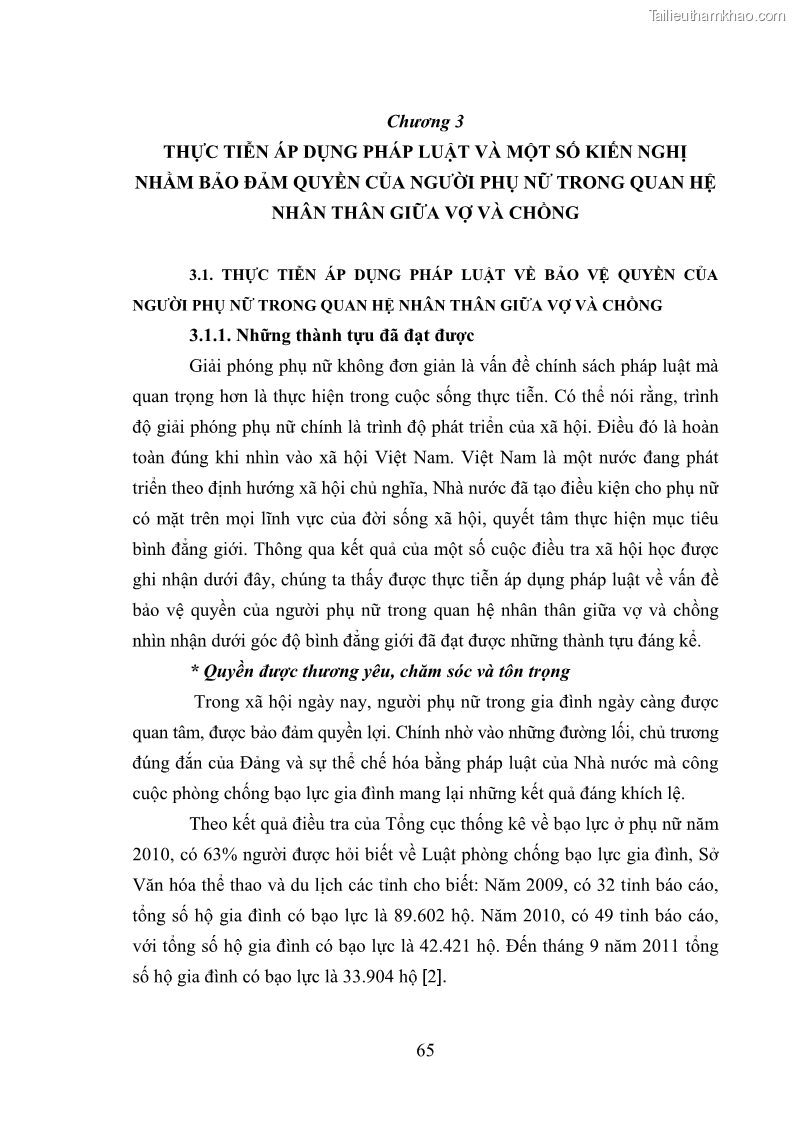 Luận văn thạc sĩ luật học Bảo vệ quyền của người phụ nữ trong quan hệ nhân thân giữa vợ và chồng theo Luật hôn nhân và gia đình năm 2014 - 6 Trang 65