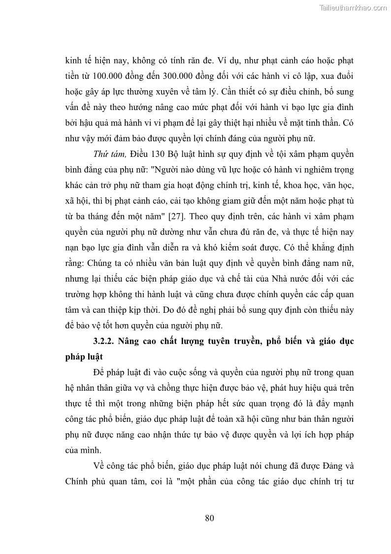 Luận văn thạc sĩ luật học Bảo vệ quyền của người phụ nữ trong quan hệ nhân thân giữa vợ và chồng theo Luật hôn nhân và gia đình năm 2014 - 7 Trang 80