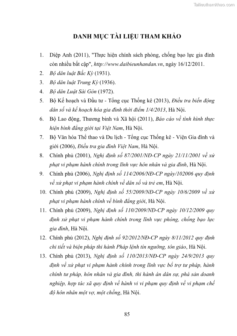 Luận văn thạc sĩ luật học Bảo vệ quyền của người phụ nữ trong quan hệ nhân thân giữa vợ và chồng theo Luật hôn nhân và gia đình năm 2014 - 8 Trang 85