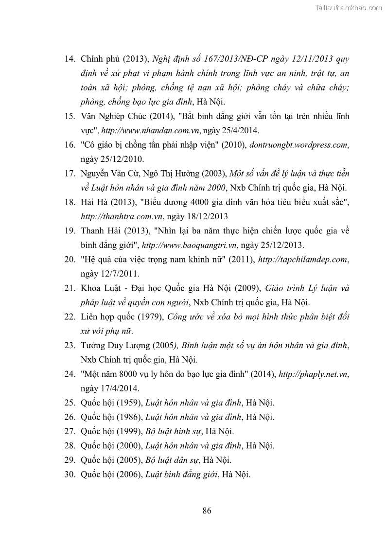 Luận văn thạc sĩ luật học Bảo vệ quyền của người phụ nữ trong quan hệ nhân thân giữa vợ và chồng theo Luật hôn nhân và gia đình năm 2014 - 8 Trang 86