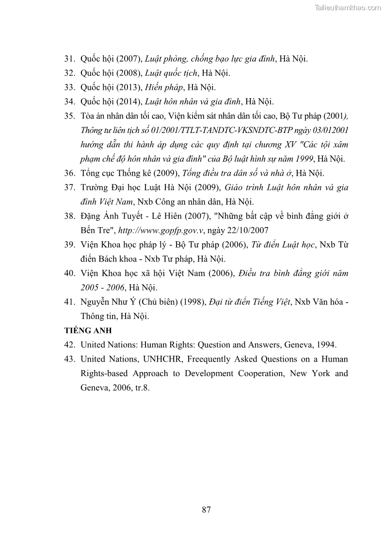 Luận văn thạc sĩ luật học Bảo vệ quyền của người phụ nữ trong quan hệ nhân thân giữa vợ và chồng theo Luật hôn nhân và gia đình năm 2014 - 8 Trang 87