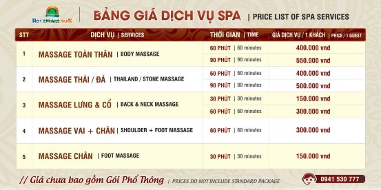 Hình 2 11 Bảng giá dịch vụ Spa nguồn website CVSKN Núi Thần Tài c Giá dịch 4