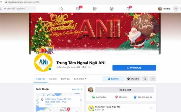 Hình 2 4 Fanpage Trung tâm ngoại ngữ ANI Các nội dung được thể hiện qua trang 2