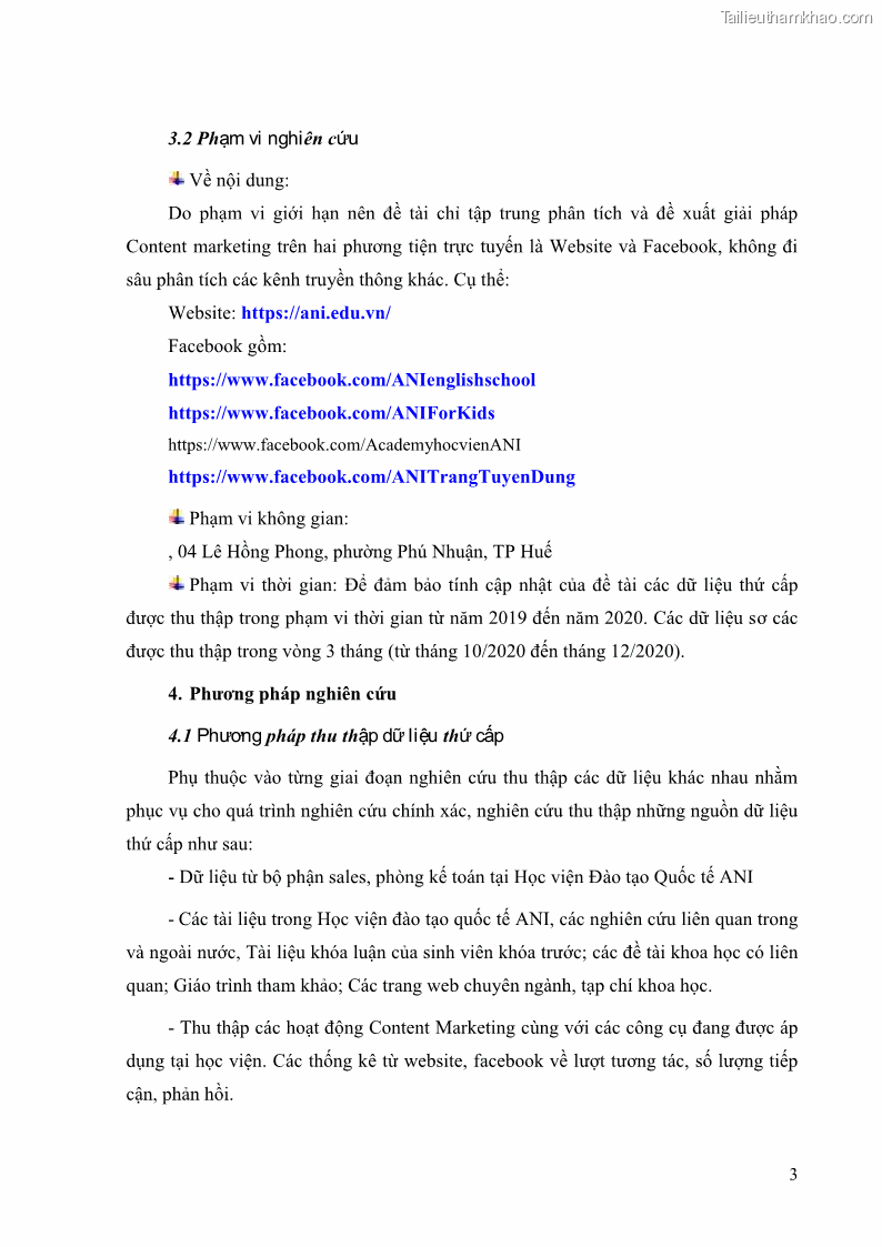 Khóa luận tốt nghiệp quản trị kinh doanh Đánh giá cảm nhận của khách hàng đối với hoạt động Content Marketing trực tuyến tại Học viện Đào tạo Quốc tế ANI - 1 Trang 11