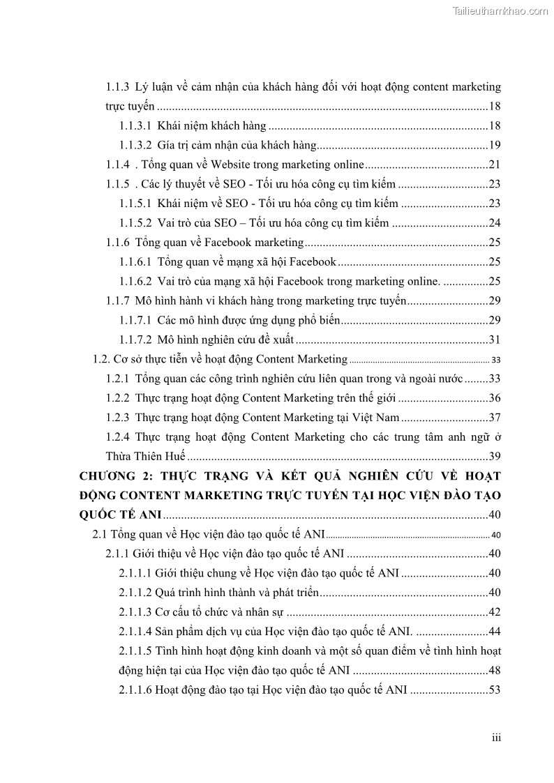 Khóa luận tốt nghiệp quản trị kinh doanh Đánh giá cảm nhận của khách hàng đối với hoạt động Content Marketing trực tuyến tại Học viện Đào tạo Quốc tế ANI - 1 Trang 5