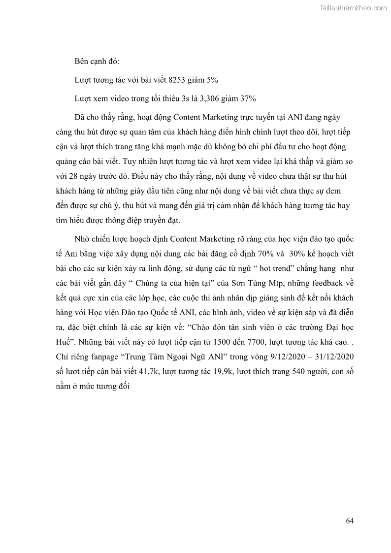 Khóa luận tốt nghiệp quản trị kinh doanh Đánh giá cảm nhận của khách hàng đối với hoạt động Content Marketing trực tuyến tại Học viện Đào tạo Quốc tế ANI - 6 Trang 72