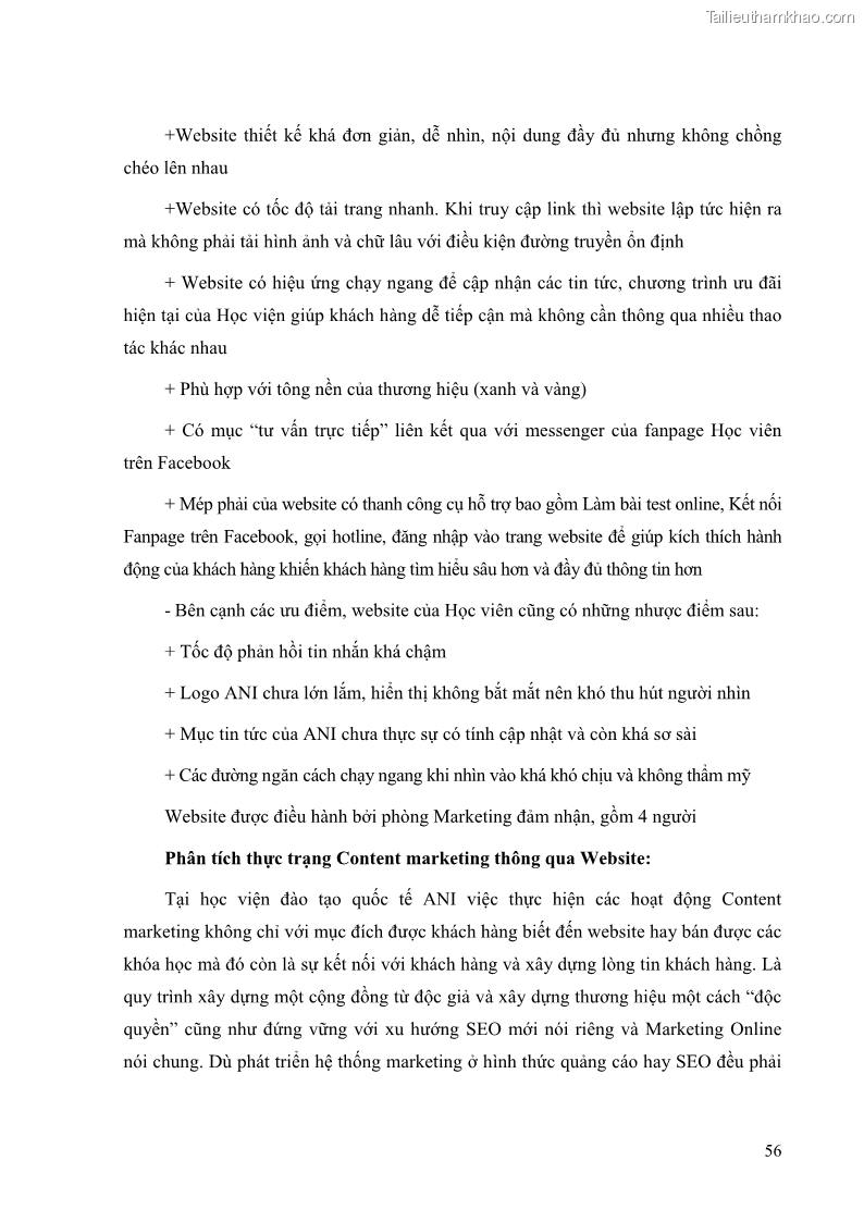 Khóa luận tốt nghiệp quản trị kinh doanh Đánh giá cảm nhận của khách hàng đối với hoạt động Content Marketing trực tuyến tại Học viện Đào tạo Quốc tế ANI - 6 Trang 64
