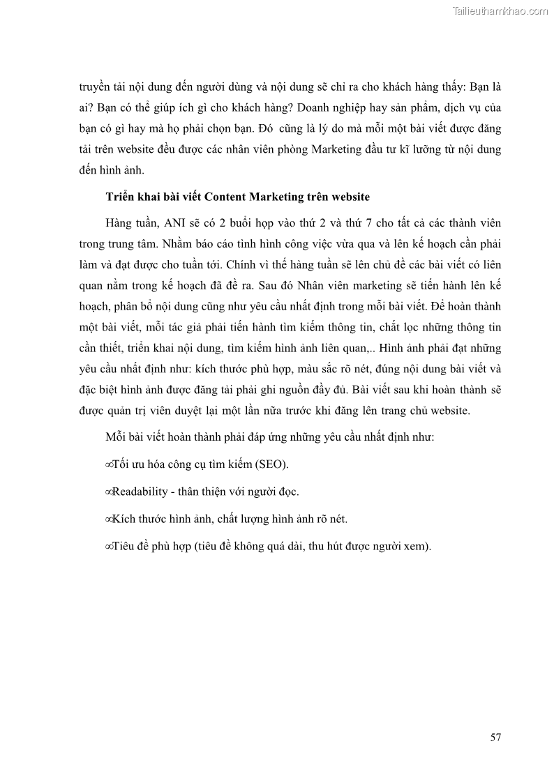 Khóa luận tốt nghiệp quản trị kinh doanh Đánh giá cảm nhận của khách hàng đối với hoạt động Content Marketing trực tuyến tại Học viện Đào tạo Quốc tế ANI - 6 Trang 65