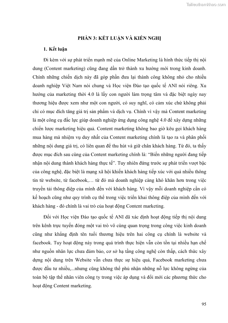 Khóa luận tốt nghiệp quản trị kinh doanh Đánh giá cảm nhận của khách hàng đối với hoạt động Content Marketing trực tuyến tại Học viện Đào tạo Quốc tế ANI - 9 Trang 103