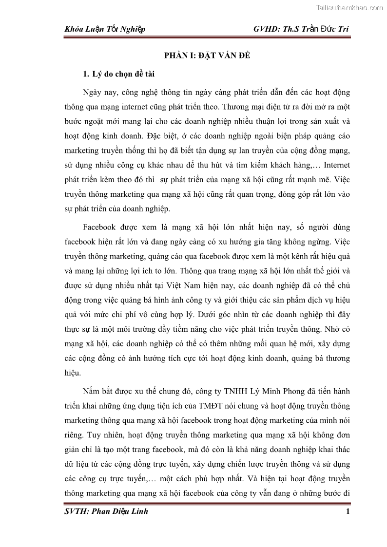 Khóa luận tốt nghiệp quản trị kinh doanh Đánh giá hoạt động truyền thông marketing qua mạng xã hội facebook của công ty TNHH Lý Minh Phong - 1 Trang 11